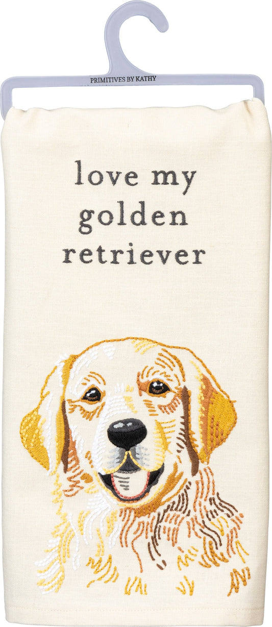 Primitives by Kathy-Love My Golden Retriever Kitchen Towel