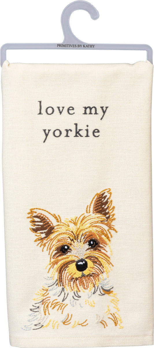 Primitives by Kathy-Love My Yorkie Kitchen Towel
